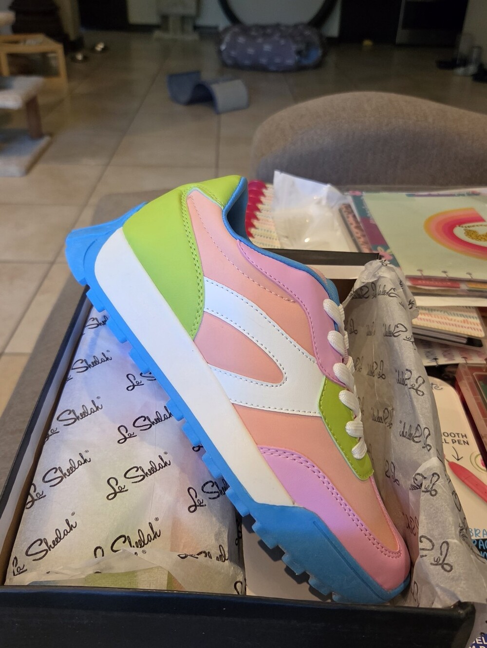 Women Colorblock Trainer in Pink, Green & Blue Size 6 NEW